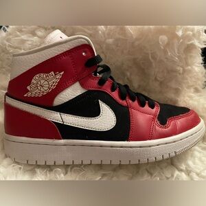 Nike Air Jordan 1 Mid Black Red White Men's Athletic Sneakers
